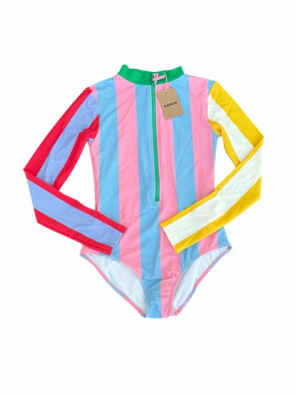 NWT Mini Boden (11|12y) Multicolor Stripe Long-Sleeve Rash Guard Swimsuit